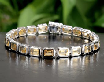 Natural Citrine Bracelet 18K White Gold Plated, Natural Citrine Tennis Bracelet for Women,  Gift For Her, Citrine Tennis Bracelet