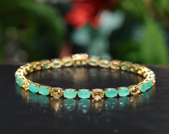 Natural Citrine and Emerald bracelet 18K Yellow Gold Plated, Tennis Bracelet for Women, Gift For Her, Emerald Tennis Bracelet