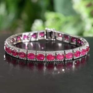 Women Ruby bracelet 18K White Gold Plated, Ruby Tennis Bracelet for Women, Gift For Her, Ruby Tennis Bracelet, Ruby New Bracelet
