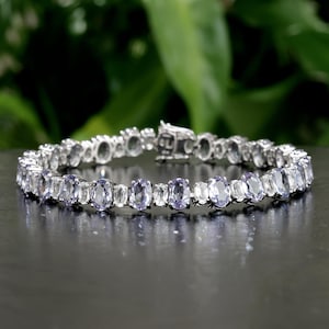 Natural Alexandrite bracelet 18K White Gold Plated, Alexandrite Tennis Bracelet for Women, Gift For Her, Halo Alexandrite Bracelet