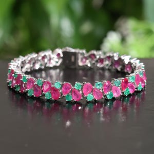Ruby And Emerald Bracelet 18K White Gold Plated, Ruby And Emerald Tennis Bracelet for Women, Tennis Bracelet, Gift for Her