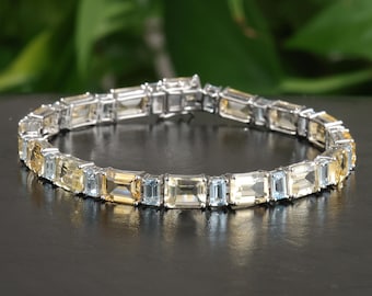 Natural Citrine and Topaz bracelet 18K White Gold Plated, Tennis Bracelet for Women, Gift For Her, Sterling Silver Tennis Bracelet