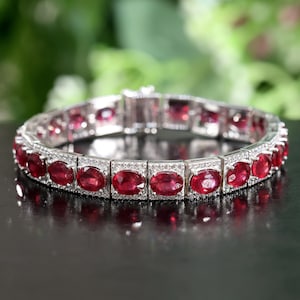 Women Ruby bracelet 18K White Gold Plated, Ruby Tennis Bracelet for Women, Gift For Her, Ruby Tennis Bracelet, Ruby New Bracelet