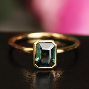 Teal Color Sapphire Ring, 18k Solid Gold Ring, Unique Engagement Ring, Green Blue Natural Gemstone, Minimalist Sapphire Ring, Daily Jewelry