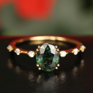 Teal Color Sapphire Ring with Diamond,18k Solid Gold Ring, Engagement Ring, Green and Blue Natural Gemstone, Women Ring, Gift for Her