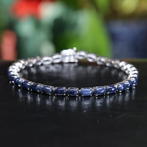 Natural Sapphire bracelet 18K White Gold Plated, Sapphire Tennis Bracelet for Women, Gift For Her, Oval Sapphire Tennis Bracelet