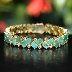 Emerald bracelet 18K Yellow Gold Plated, Emerald Tennis Bracelet for Women, Gift For Her, Oval Emerald Tennis Bracelet