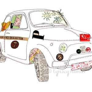 Fiat 500 car Ink & Collage Illustration image 3