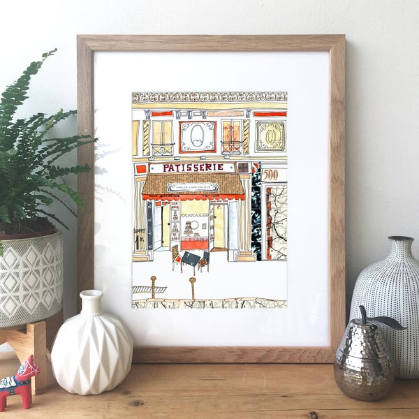 French Patisserie - Ink, watercolour and collage illustration