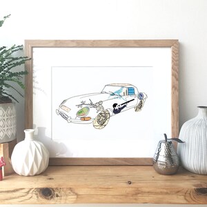 Jaguar E-Type - Ink and collage illustration