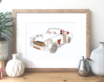 MG Midget - Ink and collage illustration