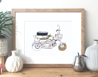 Honda Monkey Bike - Ink and collage illustration