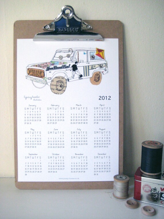 Items similar to 2012 Calendar - Cars illustration - Printable pdf on Etsy