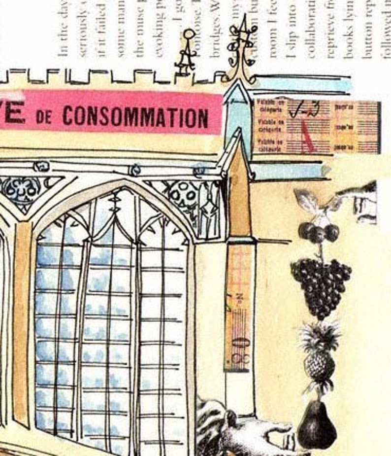 Cambridge Bridge of Sighs, England Ink, watercolour and collage illustration image 5