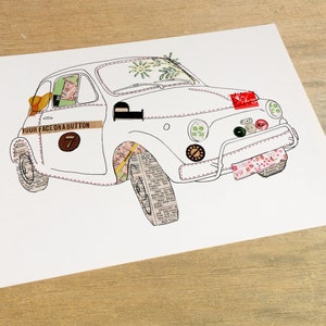 Fiat 500 car Ink & Collage Illustration image 2