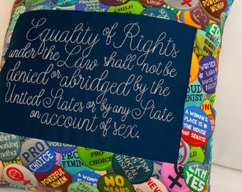 ERA Embroidered Pillow Cover, Women's Rights Pillow Cover, Feminist Gift, Feminist Pillow Cover, Equal Rights Amendment Pillow Cover