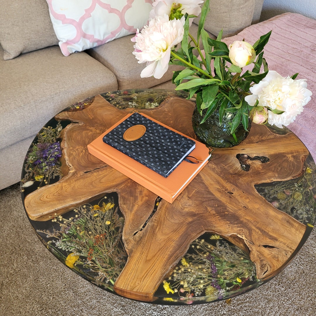 Epoxy Flower Table, Flower Coffee Table, Table With Flowers, Floral