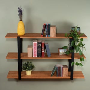 Mid-Century Modern Floating Bookshelf: Solid Wood Display Shelf