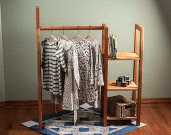 Montessori Wood Kids Wardrobe: Nursery Clothing Rack & Shelving