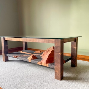 Glass Coffee Table, Wood Coffee table, Walnut Coffee Table, Modern Coffee Table, Contemporary Coffee Table, Handmade Furniture, Mid Century