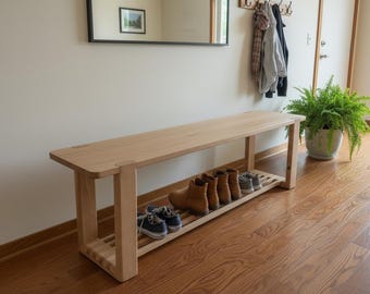 Solid White Oak Entryway Bench- Shoe rack bench