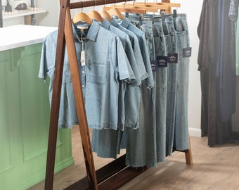 Handmade Wooden Clothing Rack: Portable Garment Organizer