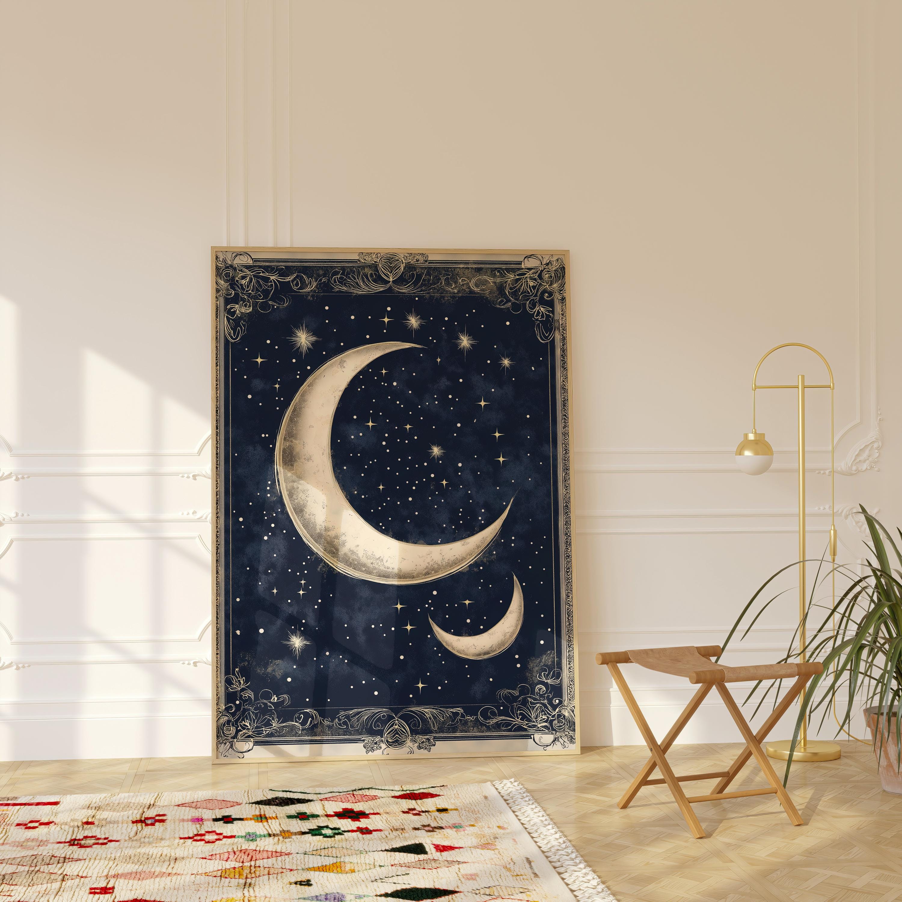 Moon and Stars Printable Wall Art, Magical Nursery Decor, Vintage Night ...