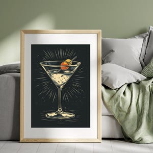 Póster con impresión artística de barra de martini, póster de cóctel para carrito de bar, dormitorio y regalo de cocina de bar en casa, arte de pared imprimible, diseño minimalista elegante