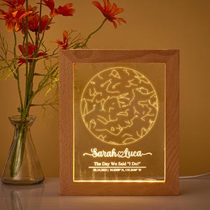 Personalized Star Map Night Light – Custom Engraved Constellation Print with Wooden Frame