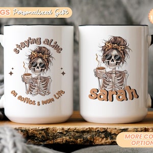 Skeleton Mom Life Coffee Mug, Funny Halloween Gift for Mom, Rocker Mama Vintage Cup, Spooky Coffee cups, Funny Skeleton Sarcastic Mama