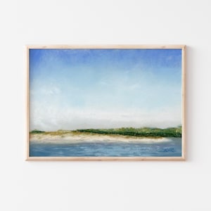 Stampa di paesaggio costiero minimalista – “Cat Island View” di Karli Corr, stampa artistica di un originale pastello morbido, arte murale orizzontale senza cornice