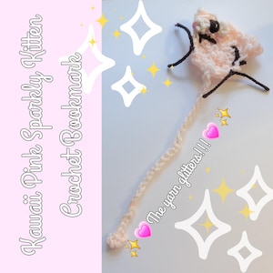 Marcapáginas de gato rosa brillante kawaii de crochet