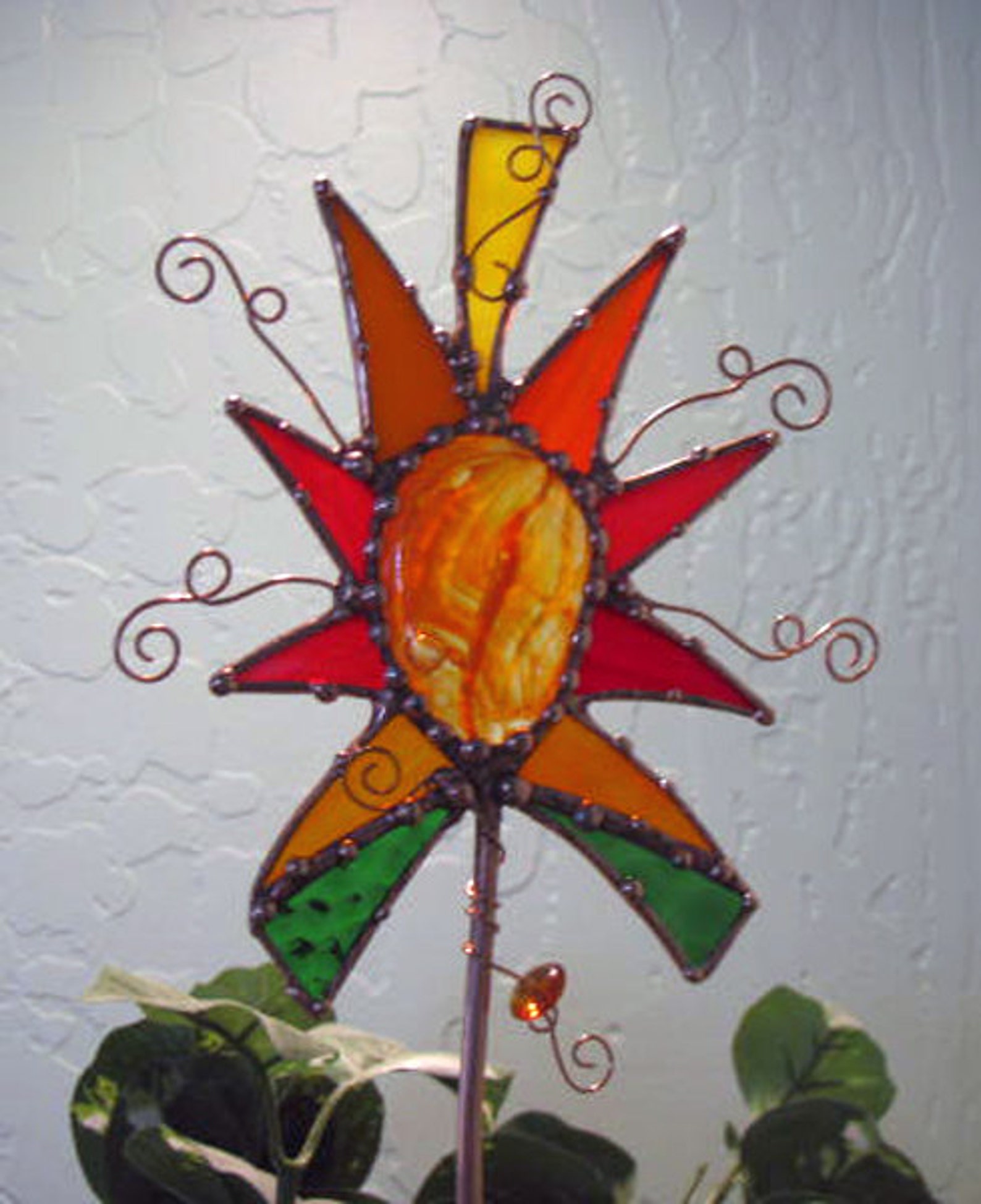 Stained Glass copper garden art plant stake indoor outdoor Etsy