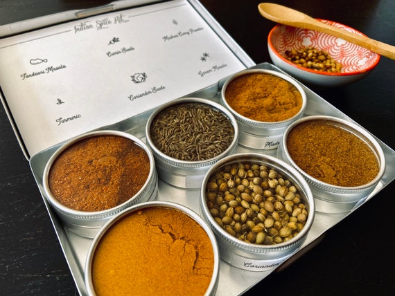 Indian Spice Kit the Flavors of India at Home Gift Set of 6 Containers With  Recipes. 