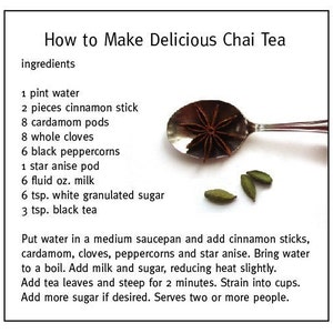 DIY chai tea kit with organic and fair trade spices set of 15 a perfect gift to warm up a tea lover. image 4