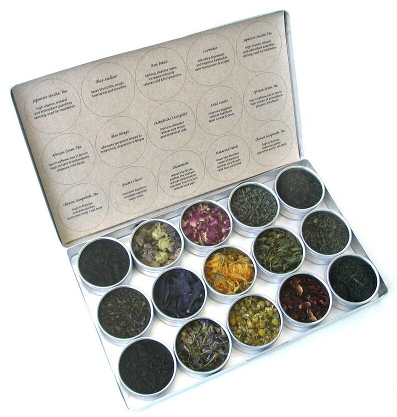 Green herbal tea kit in a brushed aluminum box set of 15 a Etsy