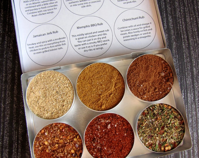 gourmet BBQ rubs kit for chicken and pork - gift set of 6 - a great gift set for the grill guru