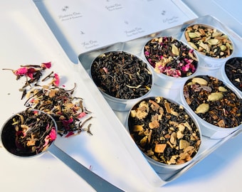 Chai Tea Blends in a gift box, organic and fair trade teas and botanicals