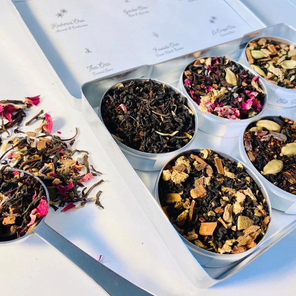 Chai Tea Blends in a gift box, organic and fair trade teas and botanicals