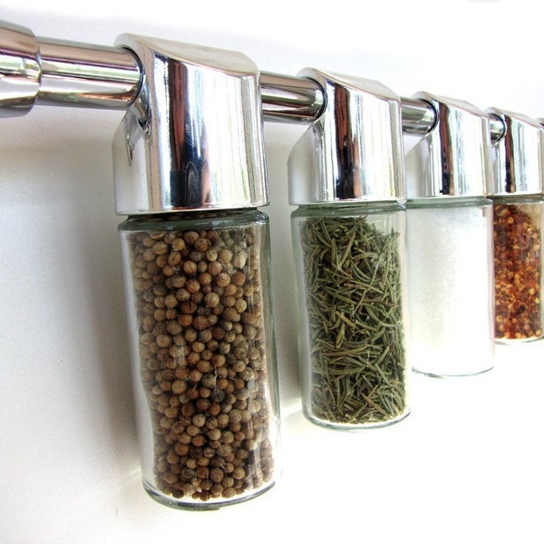 Totemspice chrome spice rack  - hanging modern spice rack - empty containers, no spice