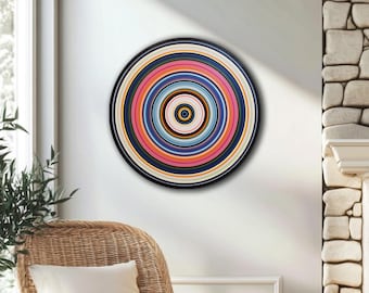 Round Wood Wall Art Circular Sculpture Concentric Circles Original Large Home Decor Abstract Painting Modern Colorful Contemporary Accent