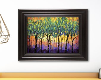 Large Original Colorful Landscape Painting Wall Art Contemporary Upscale Decor Unique Modern Sunset Sky and Trees Unique Living Room Gift