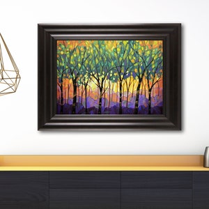 Large Original Colorful Landscape Painting Wall Art Contemporary Upscale Decor Unique Modern Sunset Sky and Trees Unique Living Room Gift