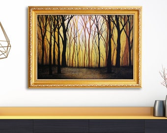 Huge hand painted Art Painting Golden Trees Landscape Amy Giacomelli Original Large Modern Contemporary Forest ... 24 x 36 .. Sunset Forest