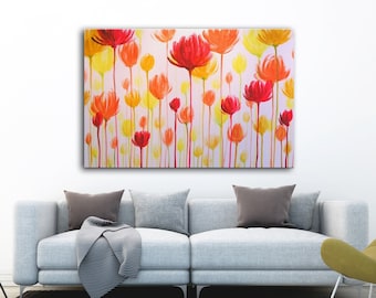 Floral Flowers huge Art Painting Wall Original Modern Contemporary Abstract Painting Decor ... red yellow orange ... Made in America