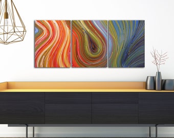 Abstract Art Original triptych painting / not a print / Large Modern Art Wall Decor Unique Artwork / by Amy Giacomelli / Made in America