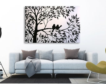 Large Wall Art / Birds on a Tree Painting / Acrylic Wall Decor / Original painting / Extra large living room art / Made in America