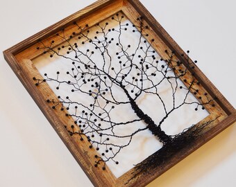 Framed tree wall art / wire tree sculpture Unique Art Object Large Abstract Tree .. Wire tree in farmhouse barnwood frame // READY TO SHIP