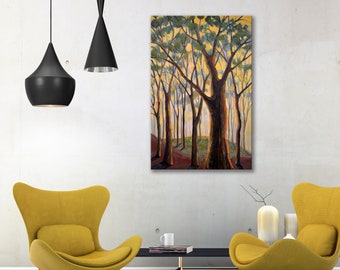 Large wall art / original hand painted modern sunset trees painting / Wall decor landscape, by Amy Giacomelli 24" x 36" Twilight Magic