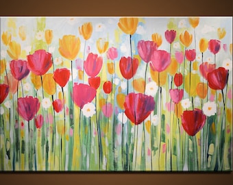 Extra large wall art / big painting / red floral wall decor / flower art / original painting / original art / huge painting / READY TO SHIP